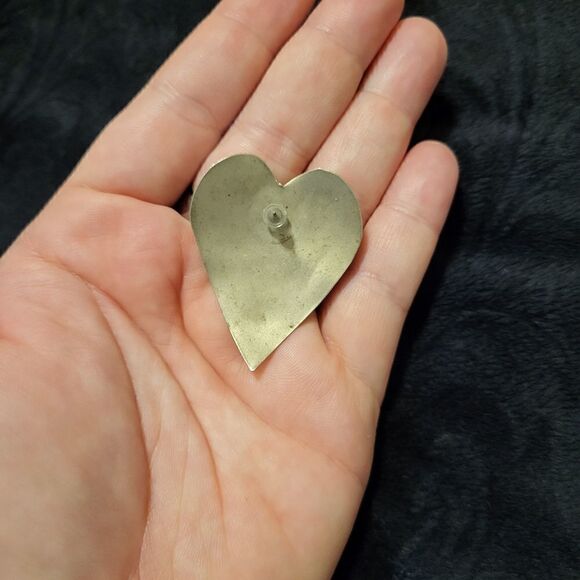 Large silver heart earrings lined in gold - Picture 4 of 6